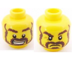 Minifigure, Head Dual Sided Beard Dark Brown, Bushy Eyebrows, Smile with Teeth / Angry Pattern - Blocked Open Stud