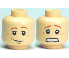 Minifigure, Head Dual Sided Dark Orange Eyebrows, Freckles, Smile / Scared Pattern (HP Ron) - Blocked Open Stud