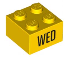 Brick 2 x 2 with Black 'WED' Pattern