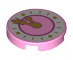 Tile, Round 2 x 2 with Bottom Stud Holder with Dark Pink Clock with Gold Hands Pattern
