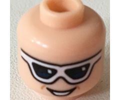 Minifigure, Head Glasses Sunglasses with Open Mouth Grin Pattern (Plastic Man) - Hollow Stud