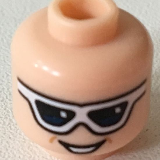 Minifigure, Head Glasses Sunglasses with Open Mouth Grin Pattern (Plastic Man) - Hollow Stud
