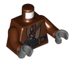 Torso LotR Jacket with Strap, Large Silver Buckle and Orange Toggle Buttons Pattern / Reddish Brown Arms / Dark Bluish Gray Hands