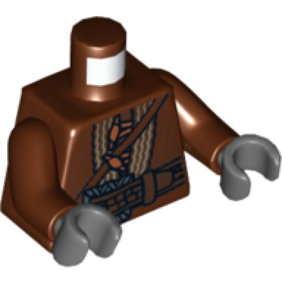 Torso LotR Jacket with Strap, Large Silver Buckle and Orange Toggle Buttons Pattern / Reddish Brown Arms / Dark Bluish Gray Hands