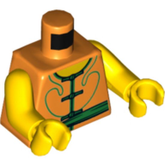 Torso Crepe De Chine Robe, Green Trim and Green Sash Pattern / Yellow Arms / Yellow Hands