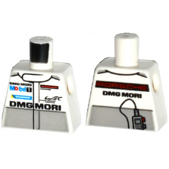 Torso Race Suit with 'PORSCHE DMG MORI', Mobil 1 Logo and Light Bluish Gray Stripe and Radio on Back Pattern