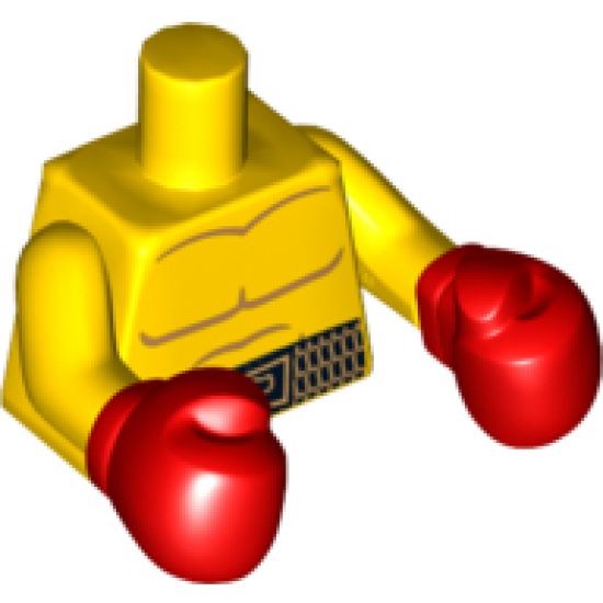 Torso Bare Chest with Body Lines and Black Boxing Belt Pattern / Yellow Arms / Red Boxing Gloves