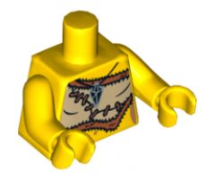 Torso Female Animal Skin Top with Black and Silver Amulet Pattern / Yellow Arms / Yellow Hands