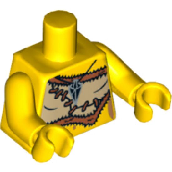 Torso Female Animal Skin Top with Black and Silver Amulet Pattern / Yellow Arms / Yellow Hands