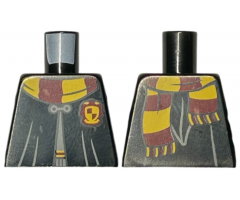 Torso Gryffindor Robe over Dark Bluish Gray Sweater, Dark Red and Bright Light Orange Scarf Pattern / Black Arms / Dark Azure Hands