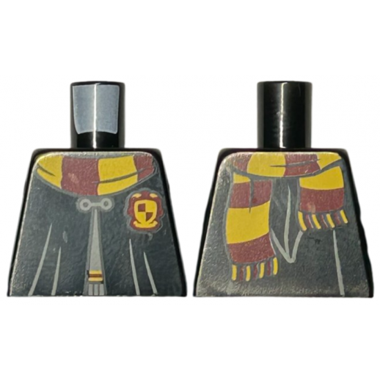 Torso Gryffindor Robe over Dark Bluish Gray Sweater, Dark Red and Bright Light Orange Scarf Pattern / Black Arms / Dark Azure Hands