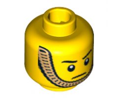 Minifigure, Head Male Stern Eyebrows, White Pupils and Gold Chin Strap Pattern - Blocked Open Stud