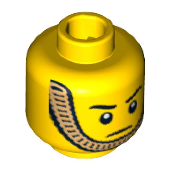 Minifigure, Head Male Stern Eyebrows, White Pupils and Gold Chin Strap Pattern - Blocked Open Stud
