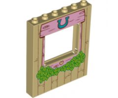 Panel 1 x 6 x 6 with Window with Pink Wood Frame, Horseshoe, Heart and Leaves Pattern
