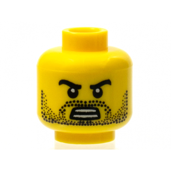 Minifigure, Head Beard Stubble, Black Angry Eyebrows with Open Mouth with Teeth Pattern - Blocked Open Stud