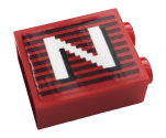 Brick 1 x 2 x 2 with Inside Stud Holder with Gray Stripes and White Letter 'N' Pattern Model Right Side (Sticker) - 10272