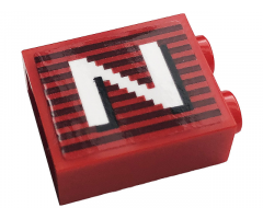 Brick 1 x 2 x 2 with Inside Stud Holder with Gray Stripes and White Letter 'N' Pattern Model Right Side (Sticker) - 10272