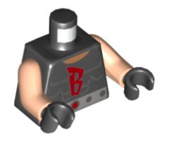 Torso Batman Shirt with Muscles Outline and Red 'B', Silver Belt and Lime Hose on Reverse Pattern / Light Nougat Arms / Black Hands