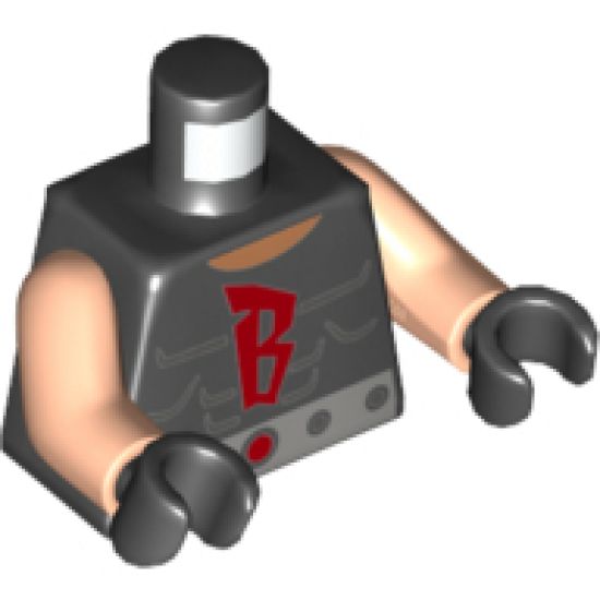 Torso Batman Shirt with Muscles Outline and Red 'B', Silver Belt and Lime Hose on Reverse Pattern / Light Nougat Arms / Black Hands