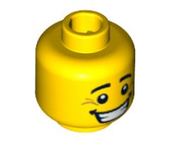 Minifigure, Head Black Eyebrows, White Pupils, Chin Dimple, Crow's Feet, Open Mouth Smile with Teeth Pattern - Blocked Open Stud