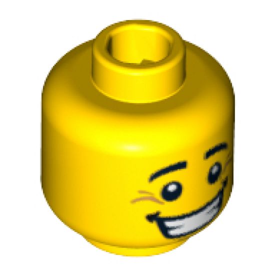 Minifigure, Head Black Eyebrows, White Pupils, Chin Dimple, Crow's Feet, Open Mouth Smile with Teeth Pattern - Blocked Open Stud