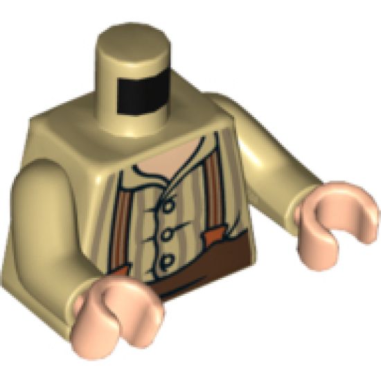 Torso LotR Button Shirt with Dark Tan Stripes and Brown and Dark Orange Suspenders Pattern / Tan Arms / Light Nougat Hands