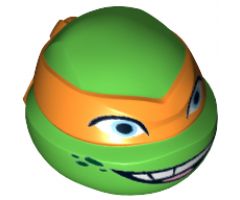 Minifigure, Head, Modified Ninja Turtle with Orange Mask and Smile Pattern (Michelangelo)