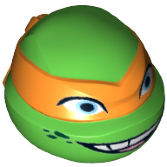 Minifigure, Head, Modified Ninja Turtle with Orange Mask and Smile Pattern (Michelangelo)