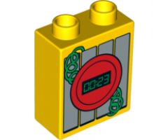 Duplo, Brick 1 x 2 x 2 with Digital Display with '00:23' and Green Coiled Wire Pattern