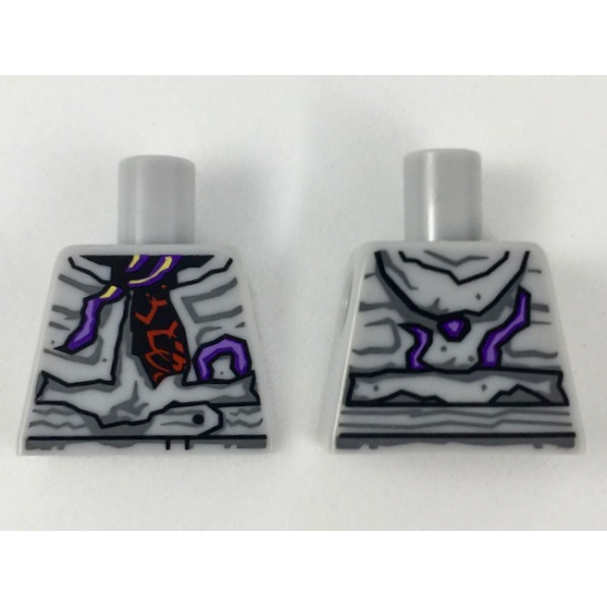 Torso Hoodie Tattered over Black and Red Shirt, Purple Tendrils Pattern