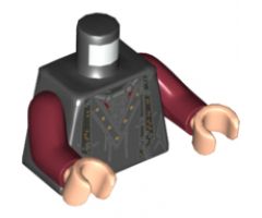 Torso Female V-Neck Robe, Silver Scarf and Gold Dots Pattern / Dark Red Arms / Light Nougat Hands