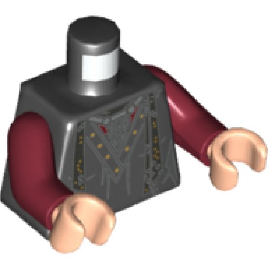 Torso Female V-Neck Robe, Silver Scarf and Gold Dots Pattern / Dark Red Arms / Light Nougat Hands