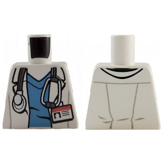 Torso Hospital Lab Coat, Dark Azure Scrubs, ID Badge and Stethoscope Pattern
