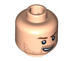 Minifigure, Head Male Brown Stubble, Brown Eyebrows and Open Grin Pattern - Hollow Stud