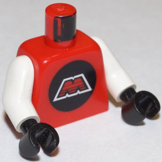 Torso Space Large Black Circle with Red Letter ‘M' with White Border Pattern (M:Tron) / White Arms / Black Hands