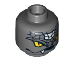 Minifigure, Head Alien with Yellow Snake Eyes, Fangs and Black and White Scales Pattern (Snike) - Hollow Stud