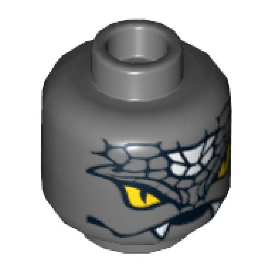 Minifigure, Head Alien with Yellow Snake Eyes, Fangs and Black and White Scales Pattern (Snike) - Hollow Stud