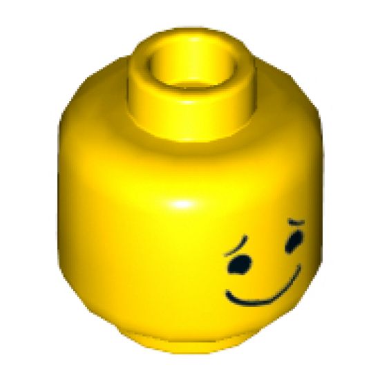 Minifigure, Head Dual Sided Black Closed Eyes, Smile with Tongue / Black Eyes, Eyebrows and Wide Closed Mouth Smile Pattern (Benny) - Hollow Stud