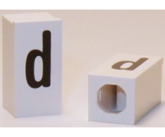 Tile, Modified 1 x 2 x 5/6 with Stud Hole in End and Black 'd' Lower Case Pattern