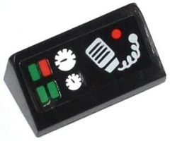 Slope 30 1 x 2 x 2/3 with Green and Red Buttons, 2 Gauges and Radio Pattern (Sticker) - Set 42008