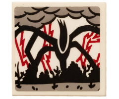 Tile 2 x 2 with Black Mind Flayer Monster, Light Bluish Gray Clouds and Red Lightning Bolts Pattern (Sticker) - Set 75810