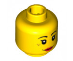 Minifigure, Head Dual Sided Female Red Lips, Crow's Feet and Beauty Mark, Smile / Annoyed Pattern - Hollow Stud