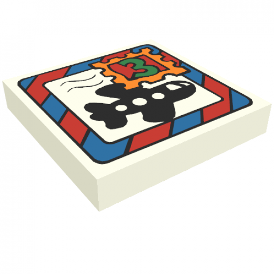 Tile 2 x 2 with Fabuland Mail Envelope, Airplane and '3' Stamp Pattern