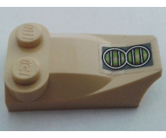 Slope, Curved 3 x 2 x 2/3 with Two Studs, Wing End with Green Headlights Pattern (Sticker) - Set 7297