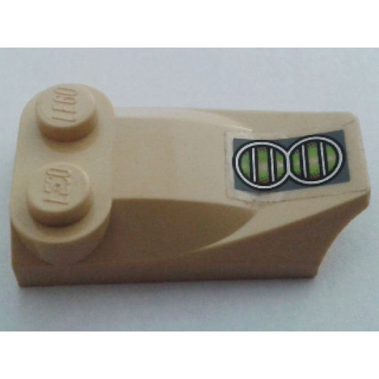 Slope, Curved 3 x 2 x 2/3 with Two Studs, Wing End with Green Headlights Pattern (Sticker) - Set 7297