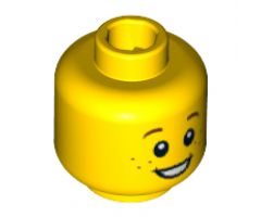 Minifigure, Head Child Brown Eyebrows and Freckles, Open Smile, White Pupils Pattern - Hollow Stud