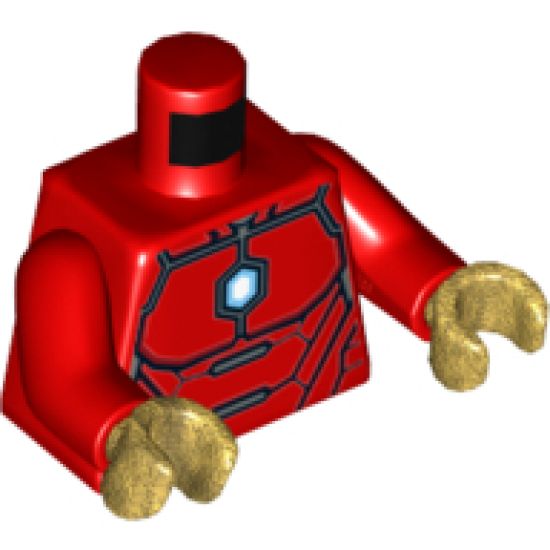 Torso Armor with Silver Plates and Blue and White Hexagon Arc Reactor Pattern / Red Arms / Pearl Gold Hands