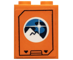 Brick 1 x 2 x 2 with Inside Stud Holder with Arctic Explorer Logo on Orange Background Pattern (Sticker) - Set 60195