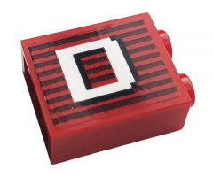 Brick 1 x 2 x 2 with Inside Stud Holder with Gray Stripes and White Letter 'D' Pattern Model Right Side (Sticker) - 10272