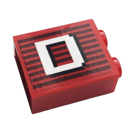 Brick 1 x 2 x 2 with Inside Stud Holder with Gray Stripes and White Letter 'D' Pattern Model Right Side (Sticker) - 10272